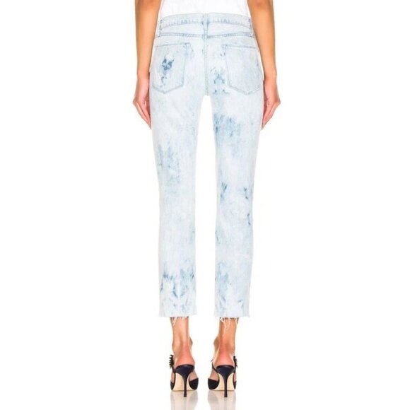 NWT Frame Le High Straight in Cloud Tie Dye Raw Hem Stretch Crop Jeans 24 - Picture 3 of 13